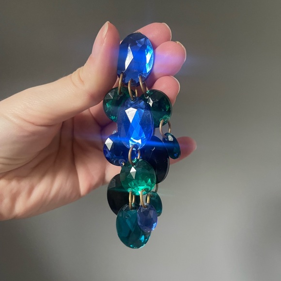 Amy Jo New York Blue Crystal Long Dangle Earrings - Picture 1 of 9